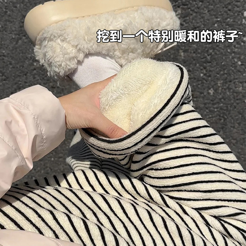 一条过冬~孕妇裤秋冬款新款韩版显瘦直筒裤条纹加绒加厚孕妇长裤