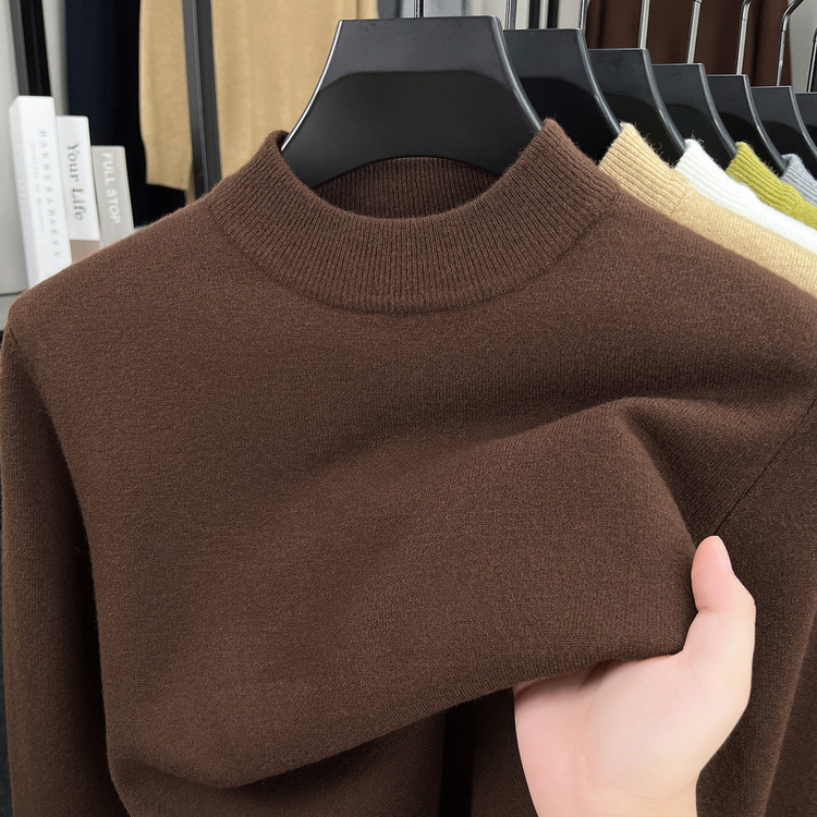 秋冬男士100%羊毛衫半高领打底衫商务休闲加厚长袖针织衫保暖毛衣