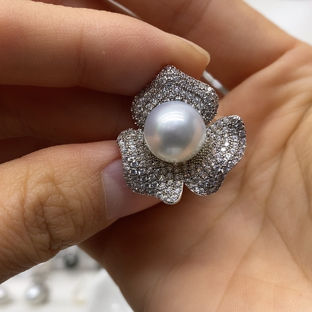 银S925镶嵌海水珍珠戒指
