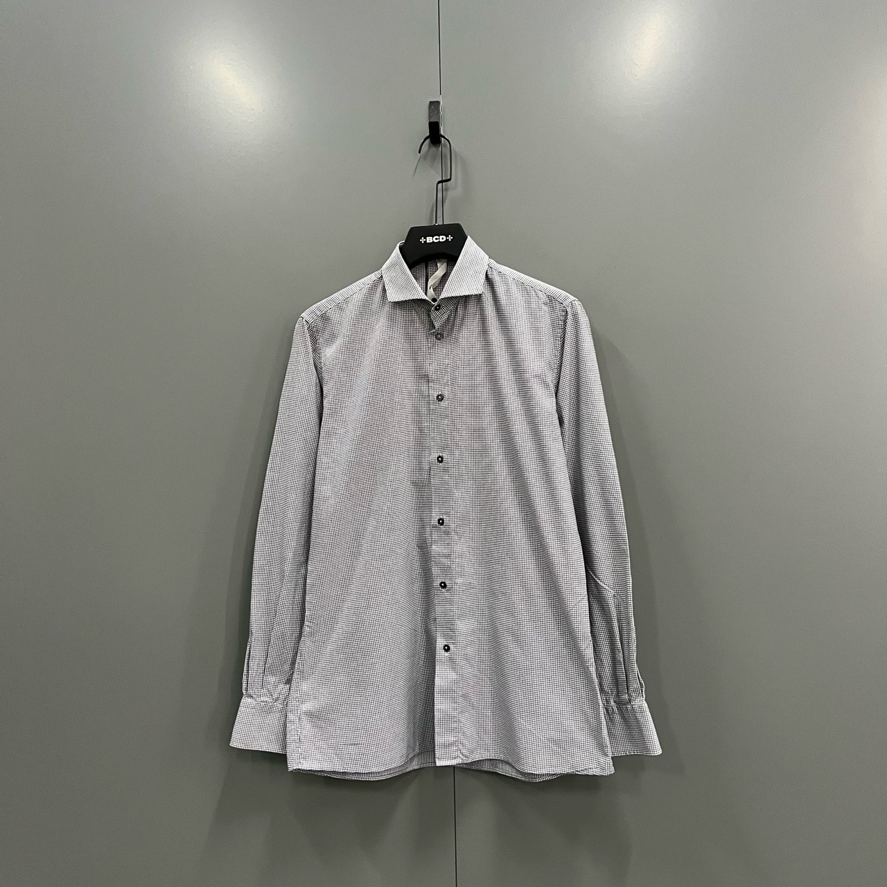 95新 BOTTEGA VENETA/葆蝶家 (ll) 黑白小格子衬衫 50码/bc014198