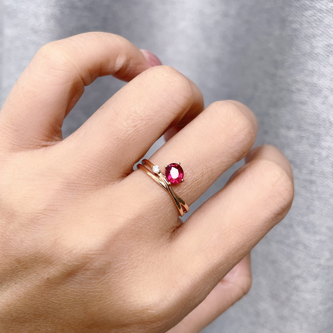 18k金撤柜碧玺戒指