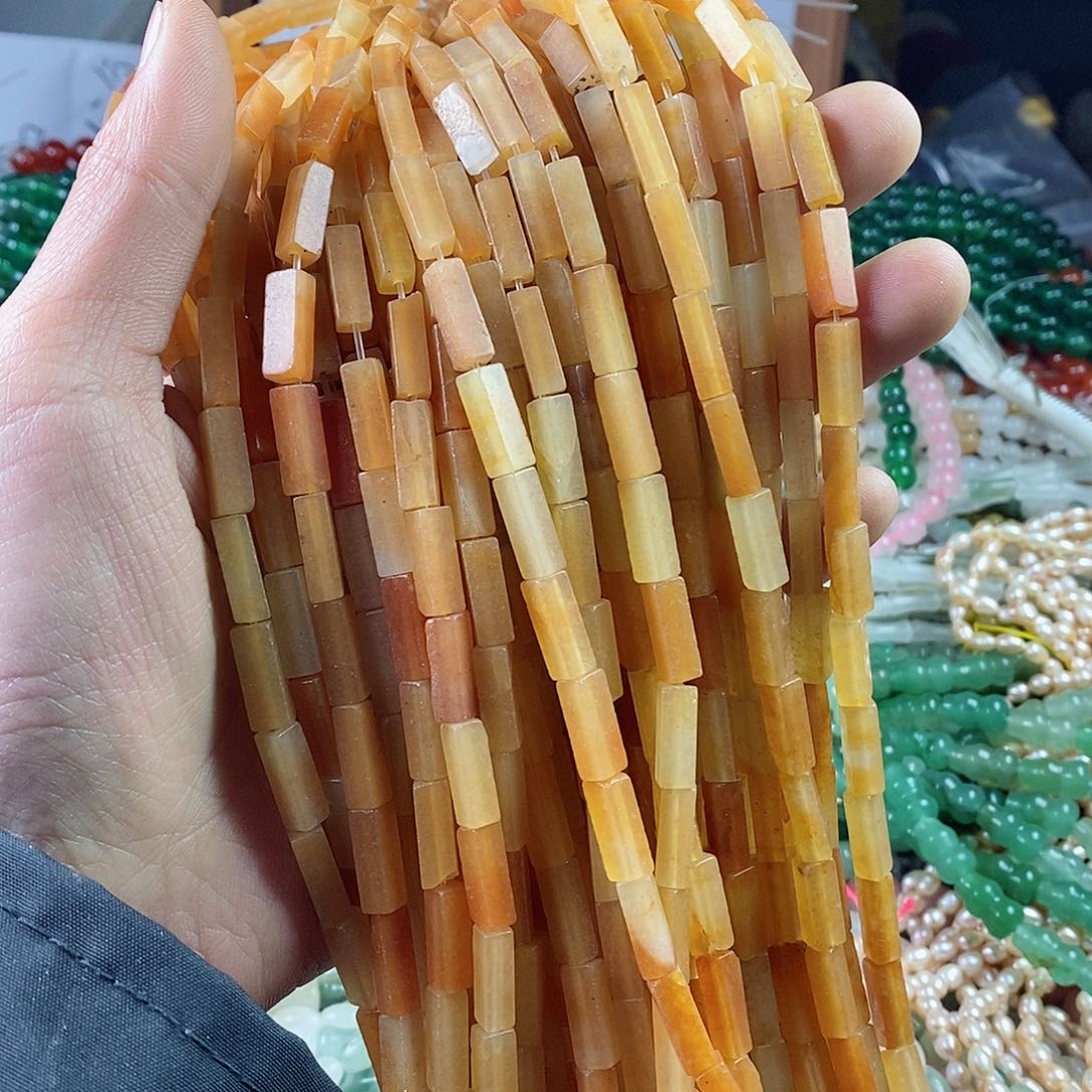 玛瑙/玉髓珠宝半成品合金一条天然4.5×14红东岭玉方管