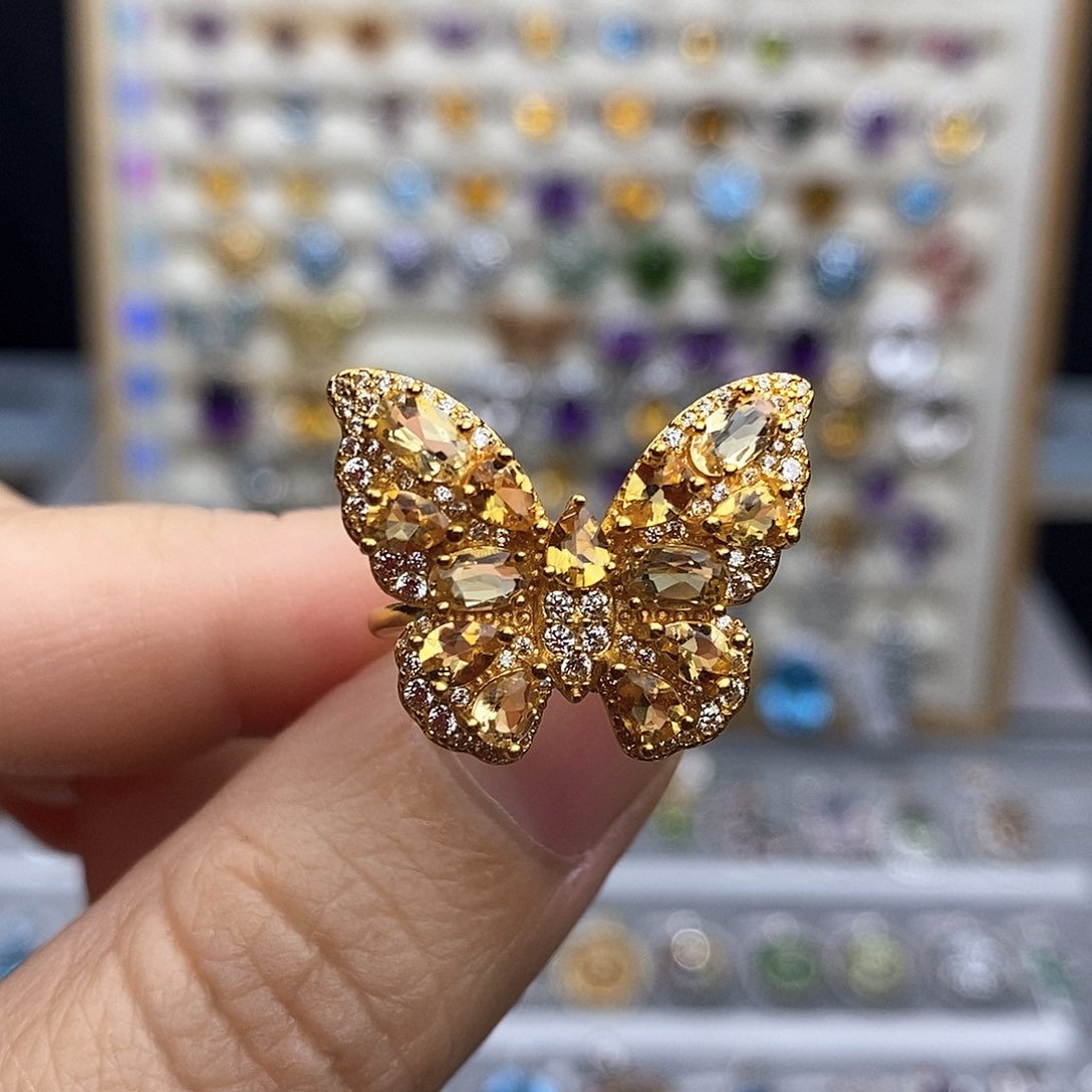 银S925镶嵌戒指黄晶一物一证