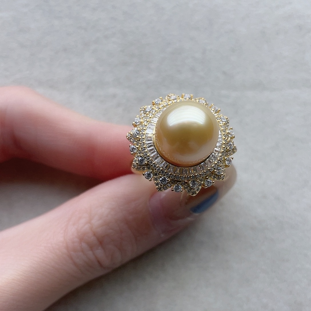 戒指95银S925镶嵌海水珍珠