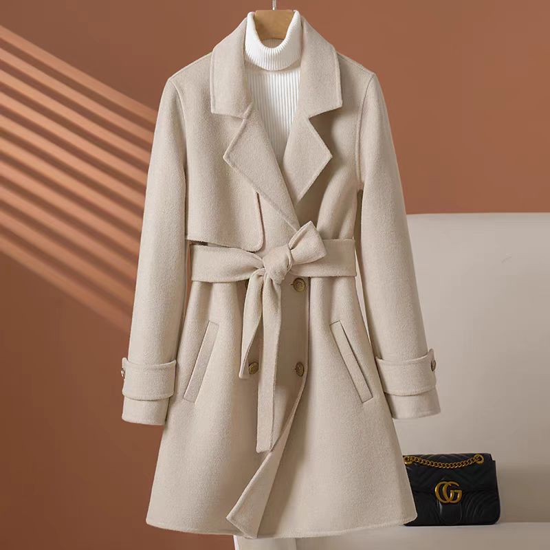 女休闲风保暖中长款常规毛呢外套秋冬双面呢宫廷风