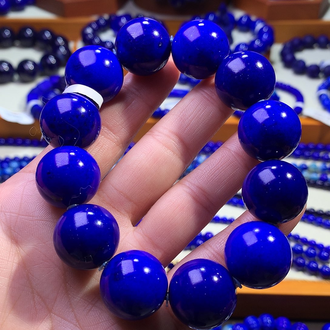 青金石未镶嵌手串18m顶级帝王青大颗粒