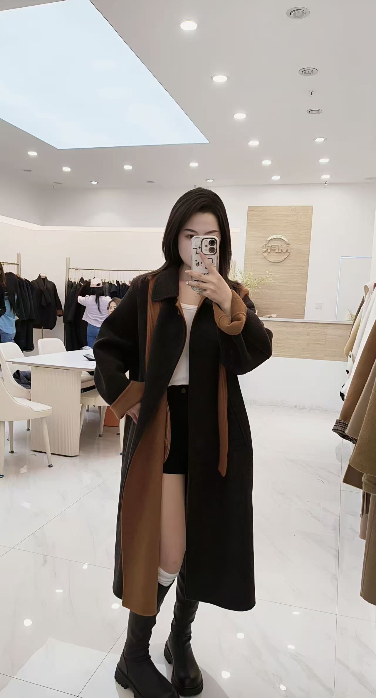 长袖时尚毛呢外套长款设计师常规袖双色秋冬双面呢