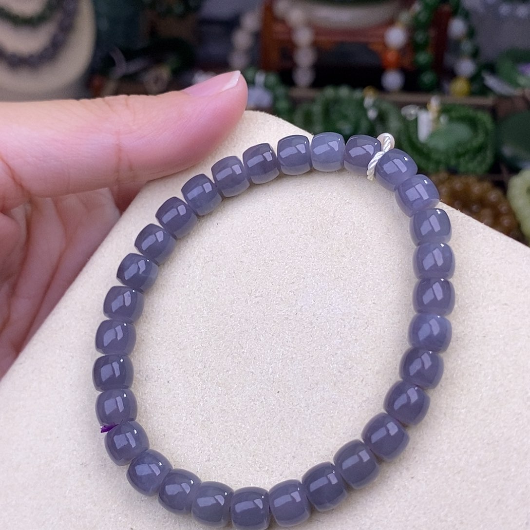 和田玉清货烟紫老矿料手链约7MM未镶嵌