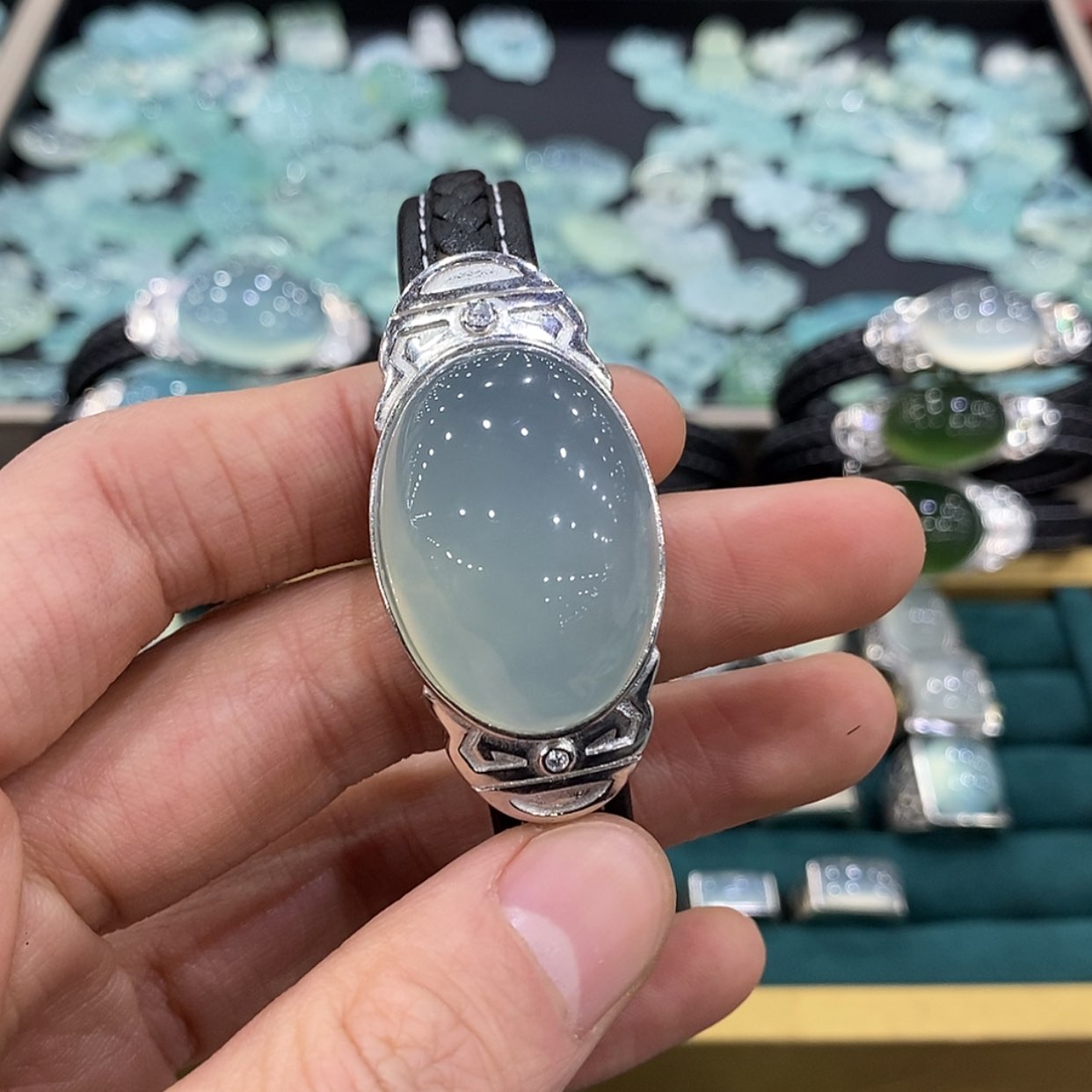 【闪购商品】蛇纹石玉手牌银S925镶嵌?****?