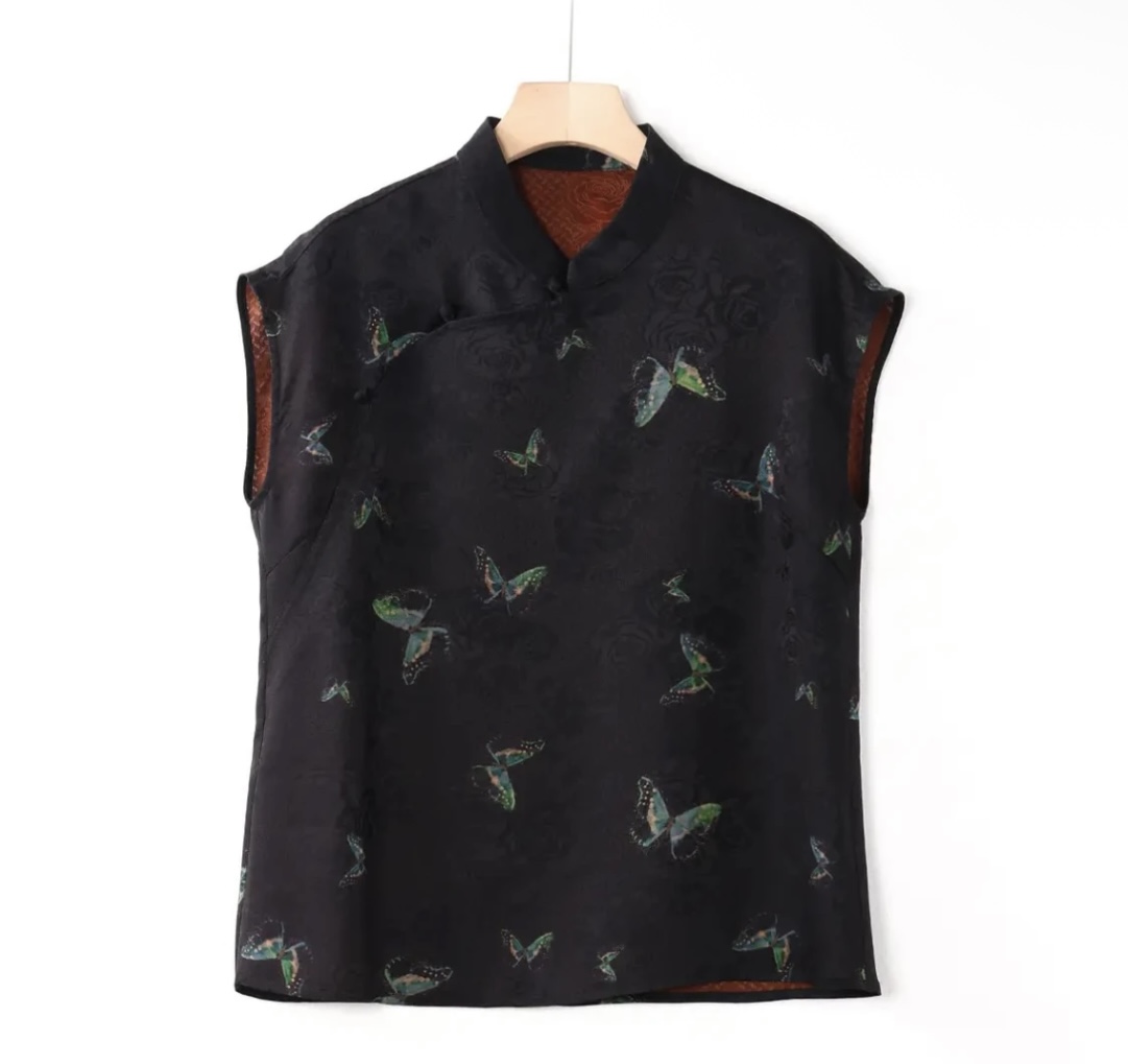 【绿蝶】中式百搭新中式夏季复古小飞袖显瘦提花上衣