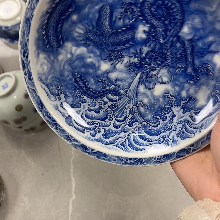 陶摆件青花龙吸水大壶城