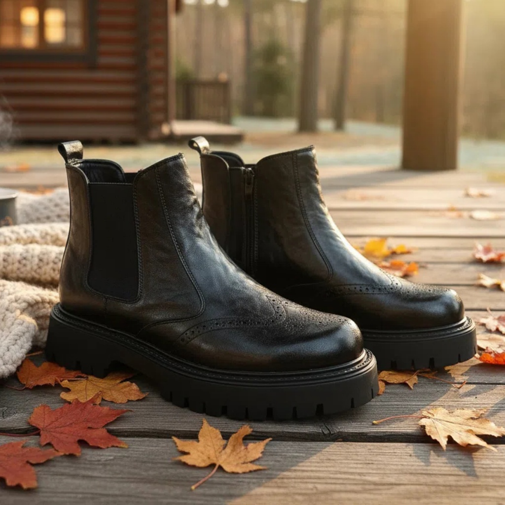 BLUE25男士高帮英伦马丁靴布洛克复古雕花秋季厚底低帮切尔西靴子