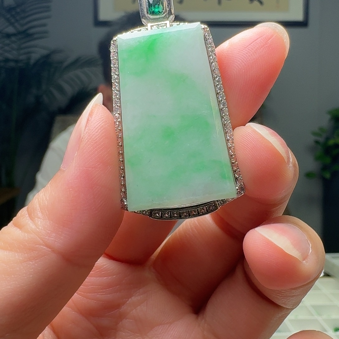 翡翠银S925镶嵌吊坠(不含链)天然