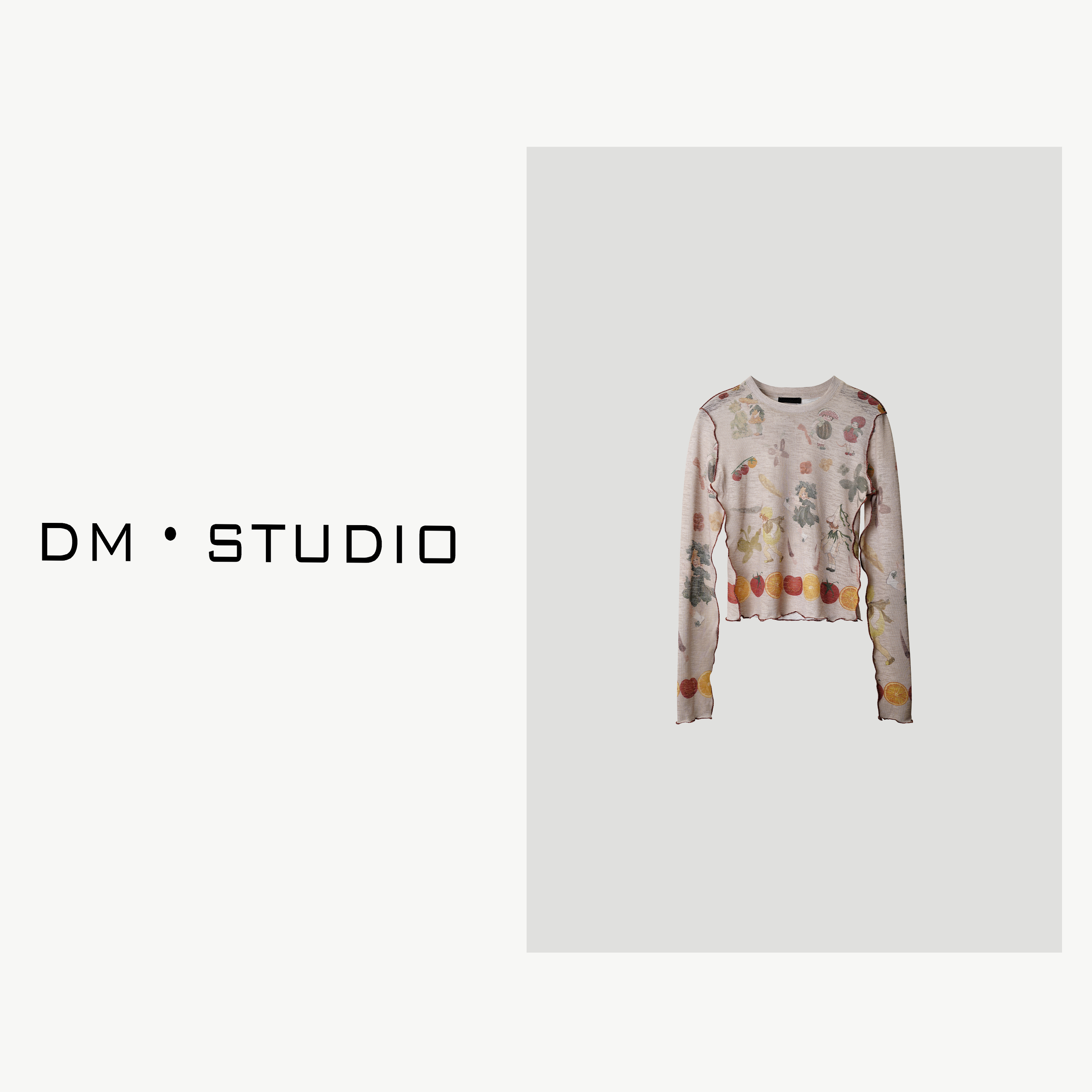 -DM•STUDIO/设计感复古减龄卡通水果褶边长袖T恤（24GT3406）