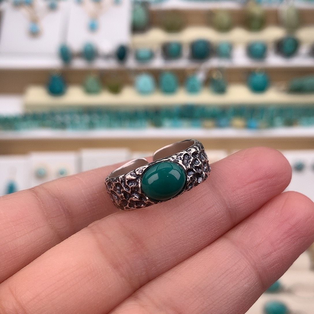 绿松石银S925镶嵌戒指