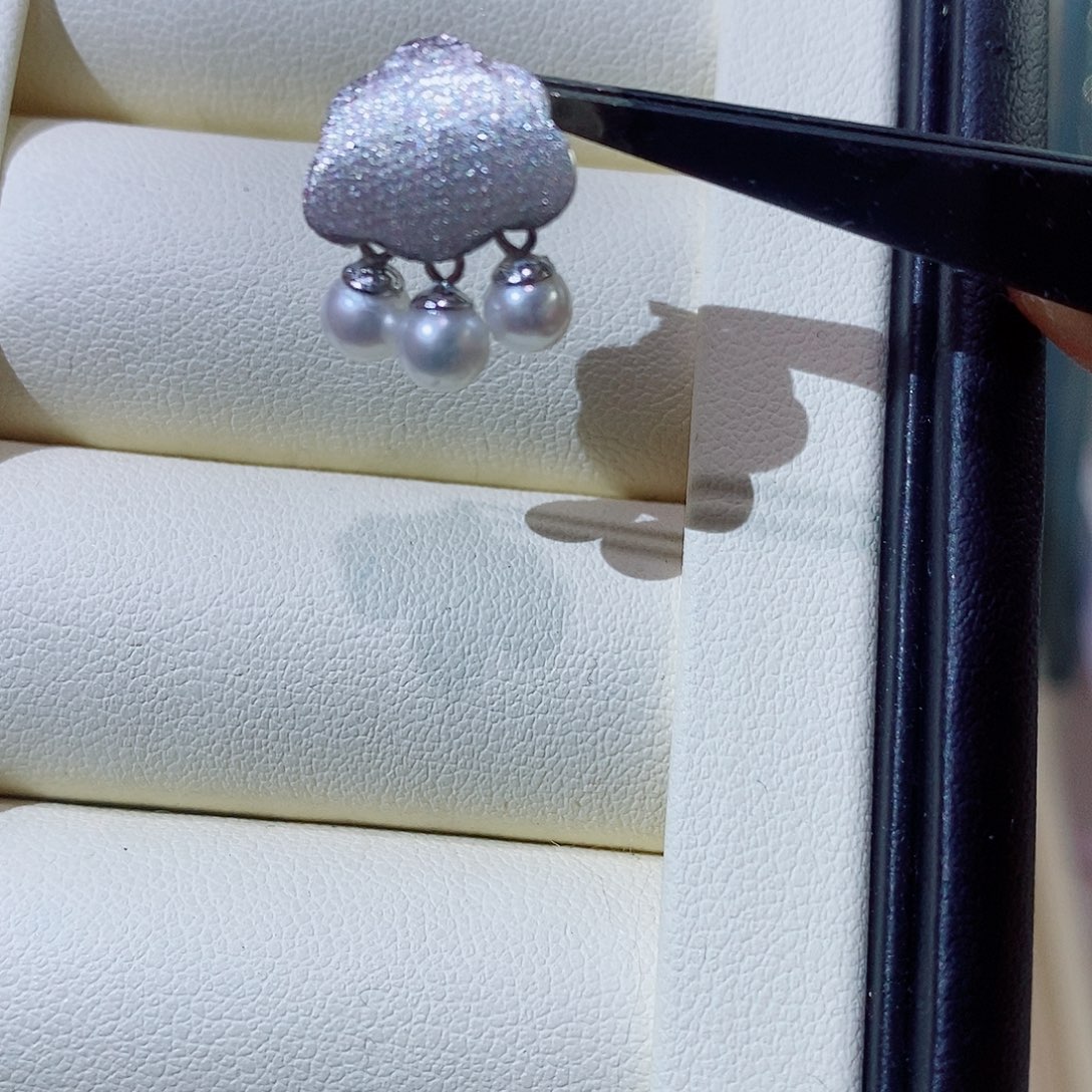 耳饰银S925镶嵌淡水珍珠