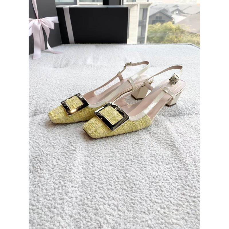 95新 Roger Vivier/罗杰·维威耶  yz003 黄色方扣高跟鞋 39.5码