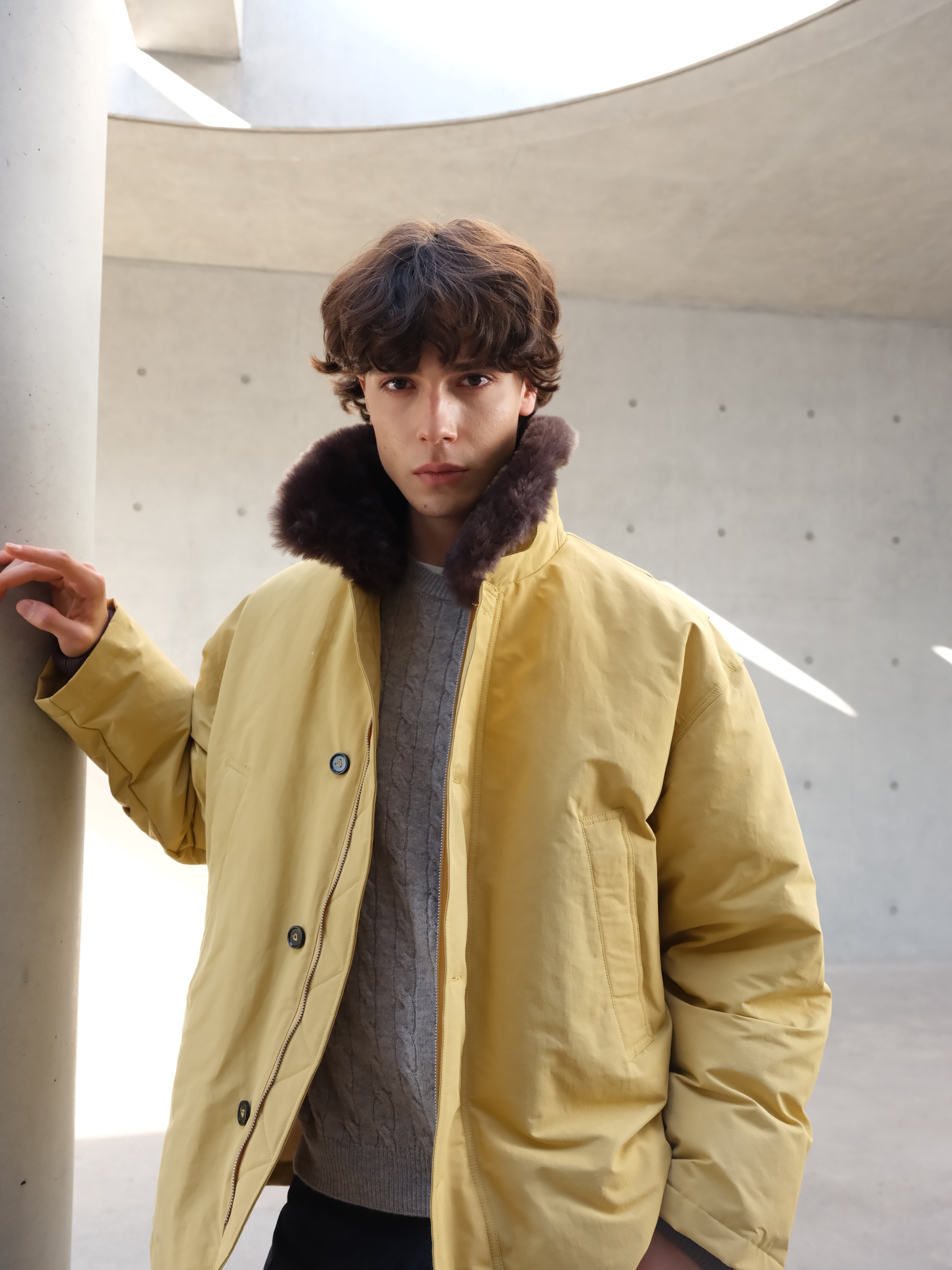 25548#HOPE CONCEPT冬日时髦复古风可拆卸毛领款中长款羽绒服