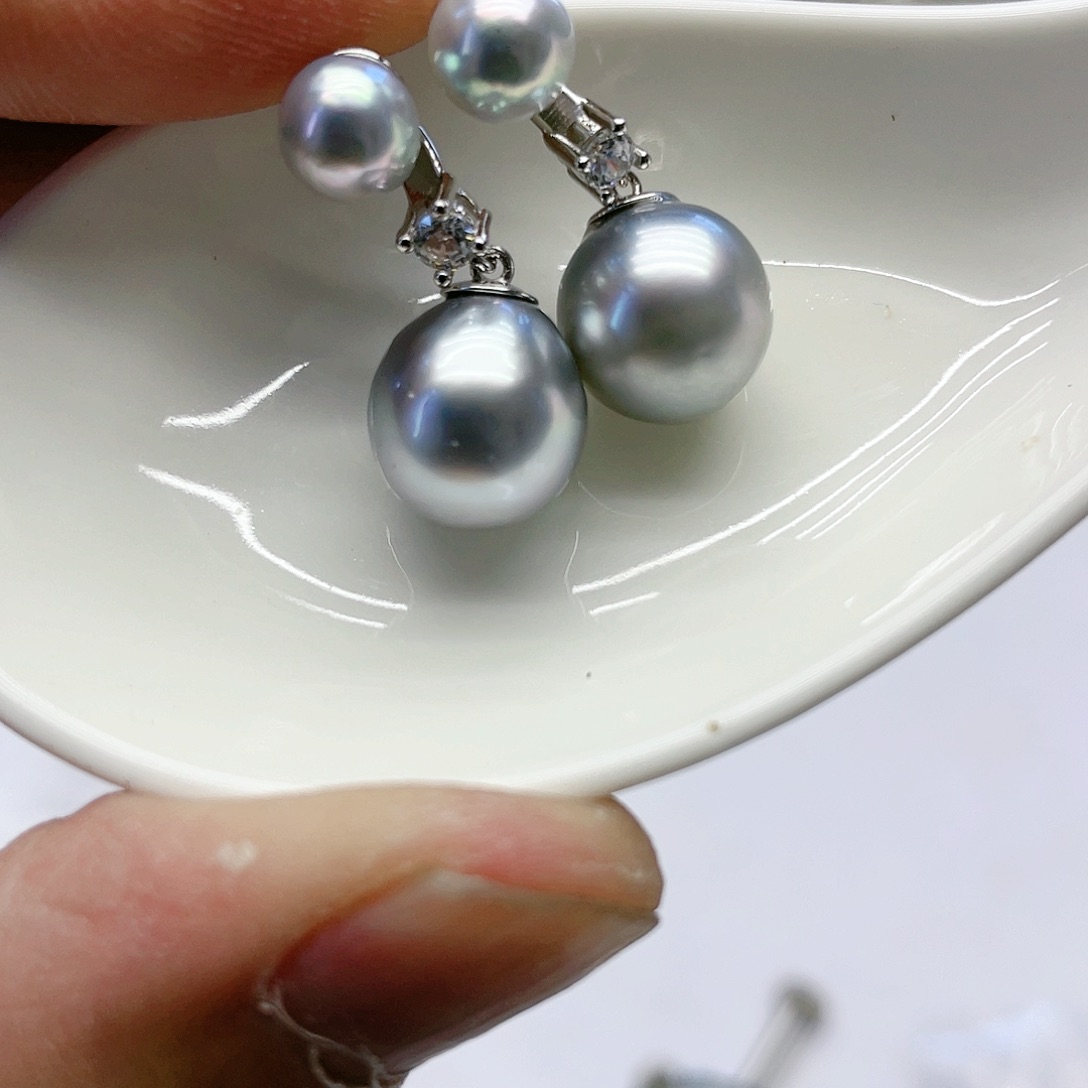 海水珍珠耳饰银S925镶嵌