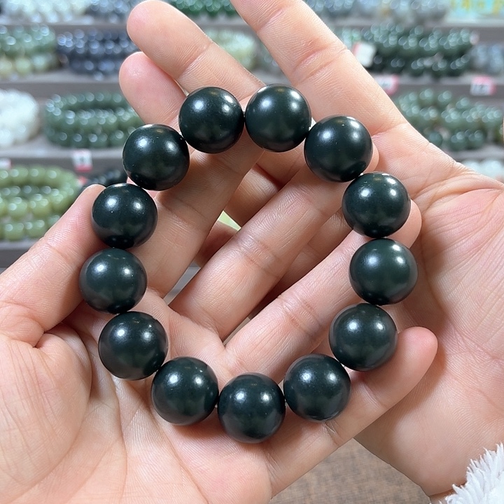 和田玉手链未镶嵌新疆黑油青卡18