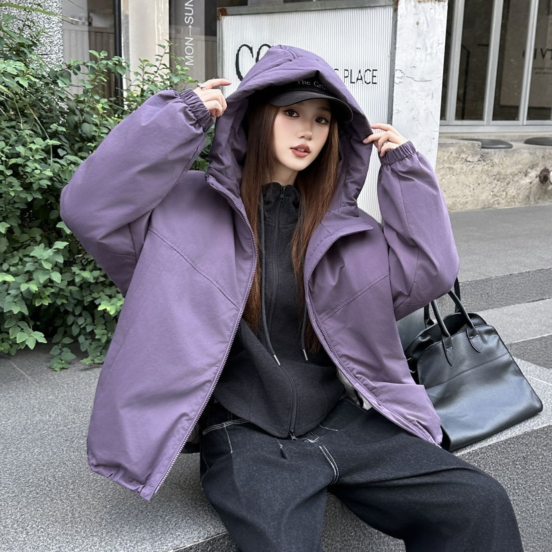 大码羽绒服女90白鸭绒加厚连帽风衣外套休闲宽松百搭时尚冲锋衣