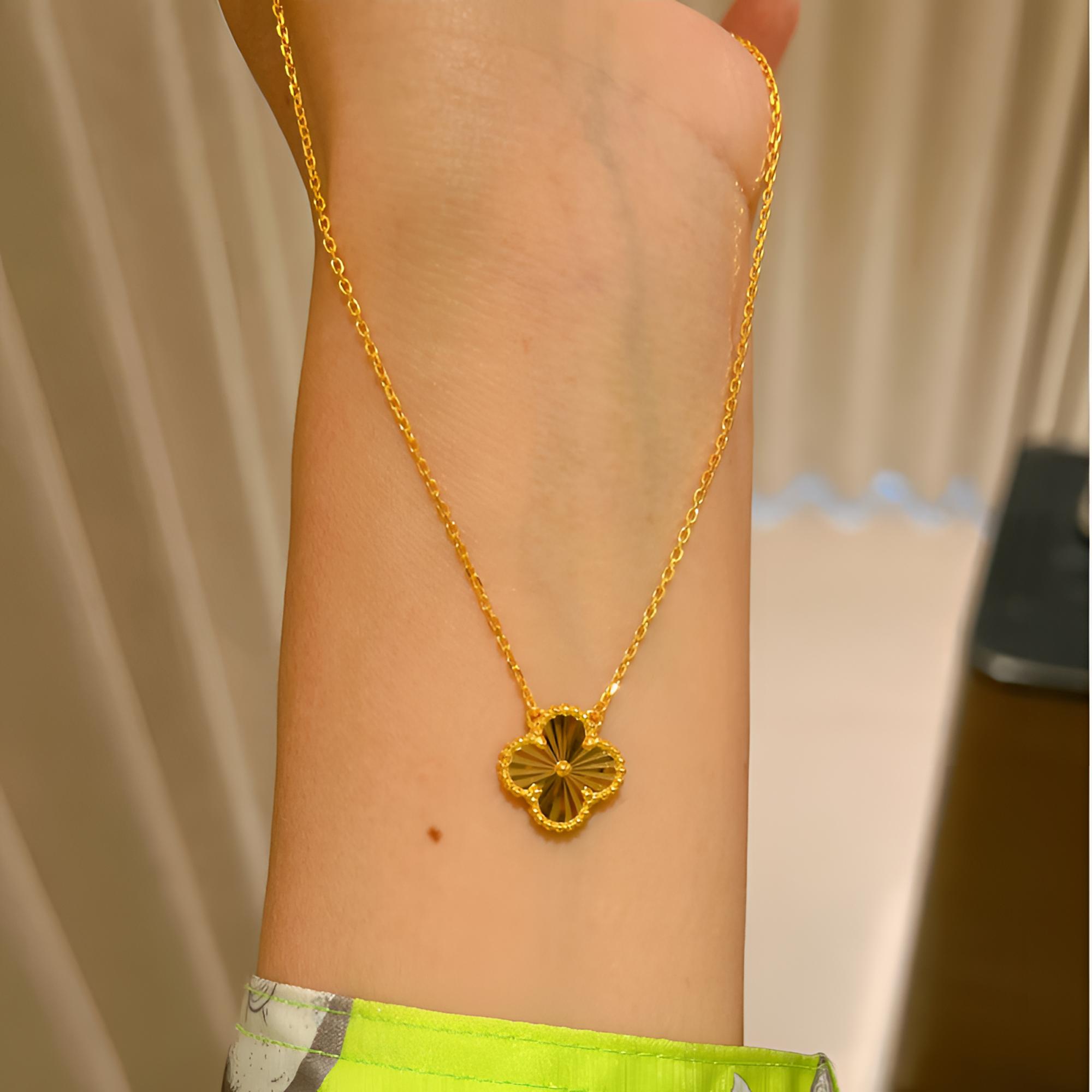 【老陶】纯金足金黄金国风轻奢四叶草颈饰