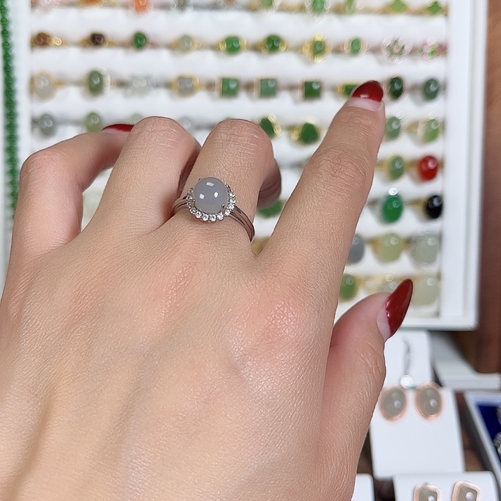 和田玉戒指银S925镶嵌