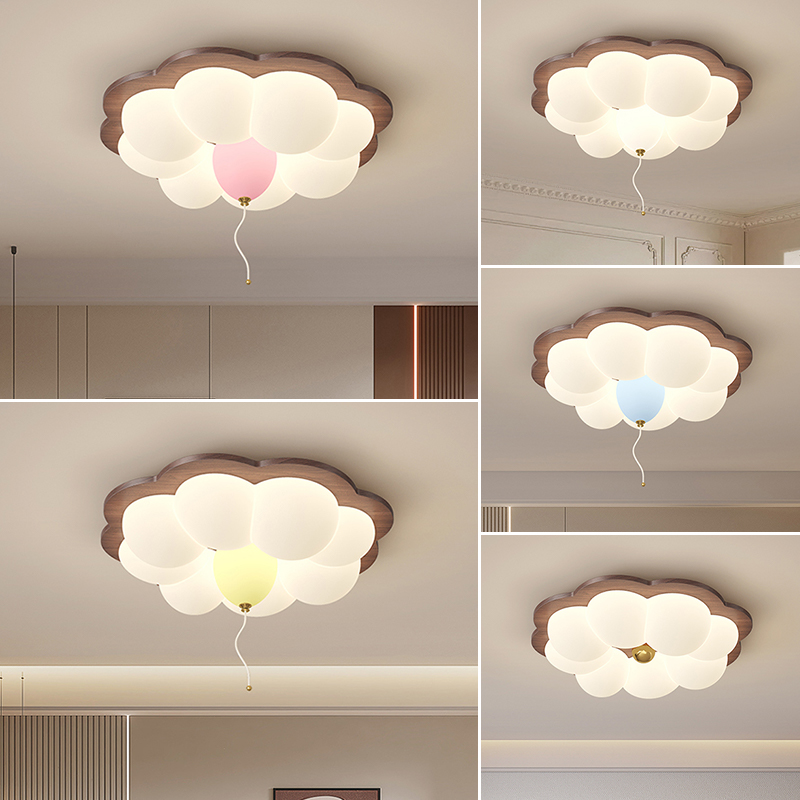 【九木】奶油风吸顶灯胡桃木色房间泡泡卧室吸顶花型LED全光谱灯具