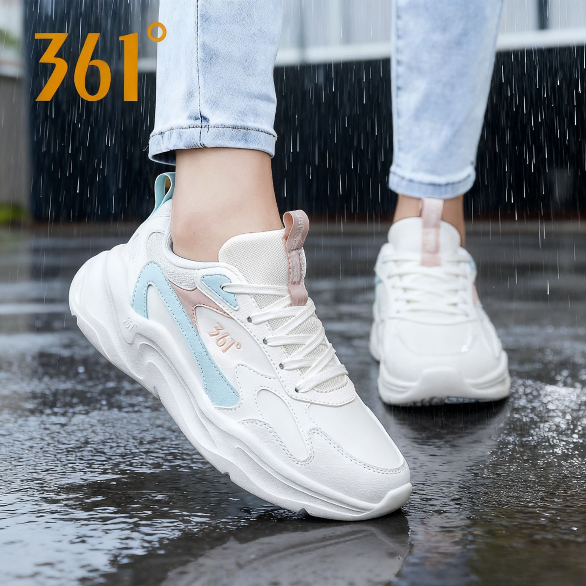 361°女鞋复古风皮面防水老爹鞋厚底增高舒适时尚运动休闲百搭跑鞋商品图