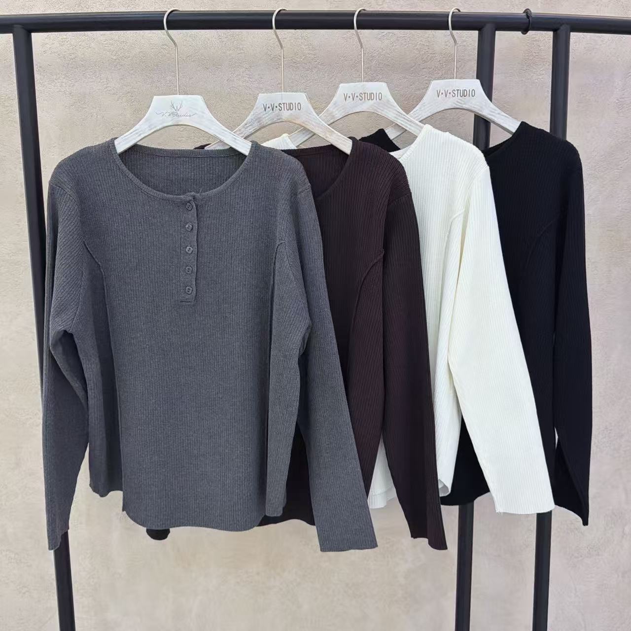 Wellsoong【亨利领宽松立体针织毛衫w】