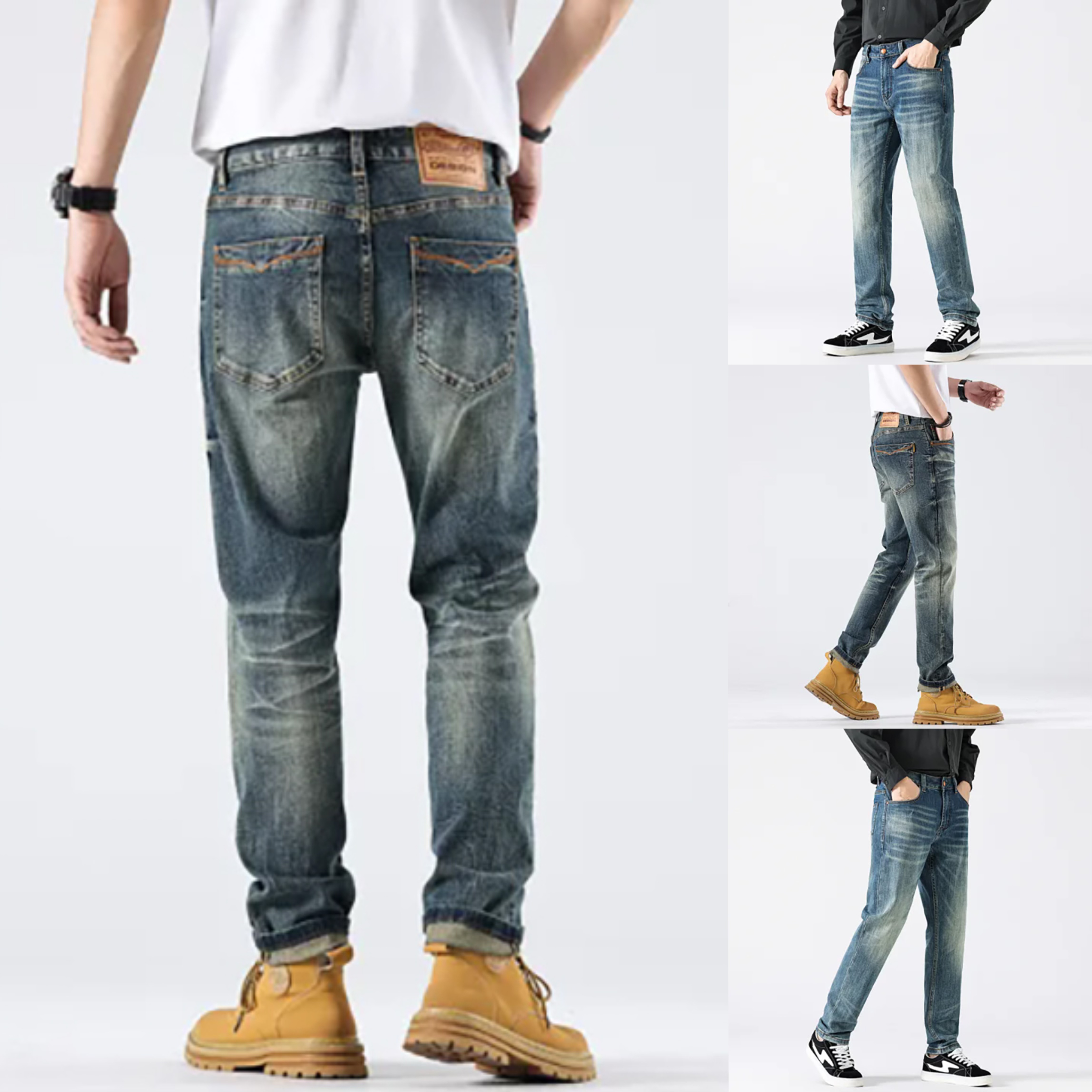 秋冬厚款高端做旧长裤和九分裤高弹韩版直筒薄款潮流水洗牛仔裤子