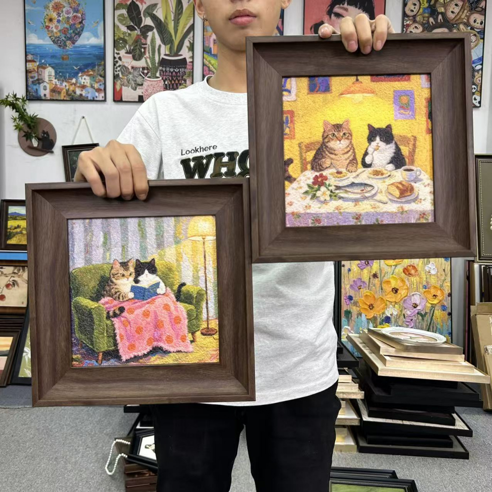 多巴胺可爱猫咪装饰画适合房客厅玄关卧室挂画3030二联挂画S098