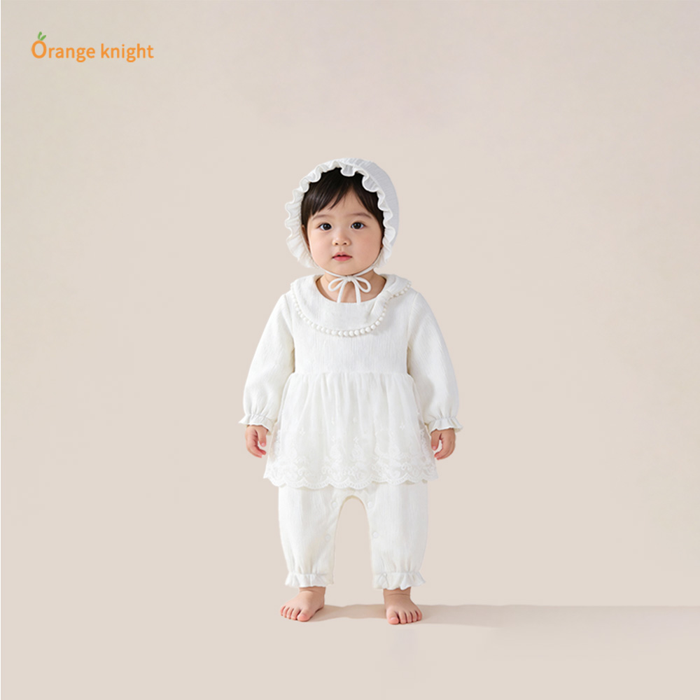 女宝宝0 - 3岁秋冬季爬服洋气可爱蕾丝领蝴蝶结连体衣新生儿哈衣