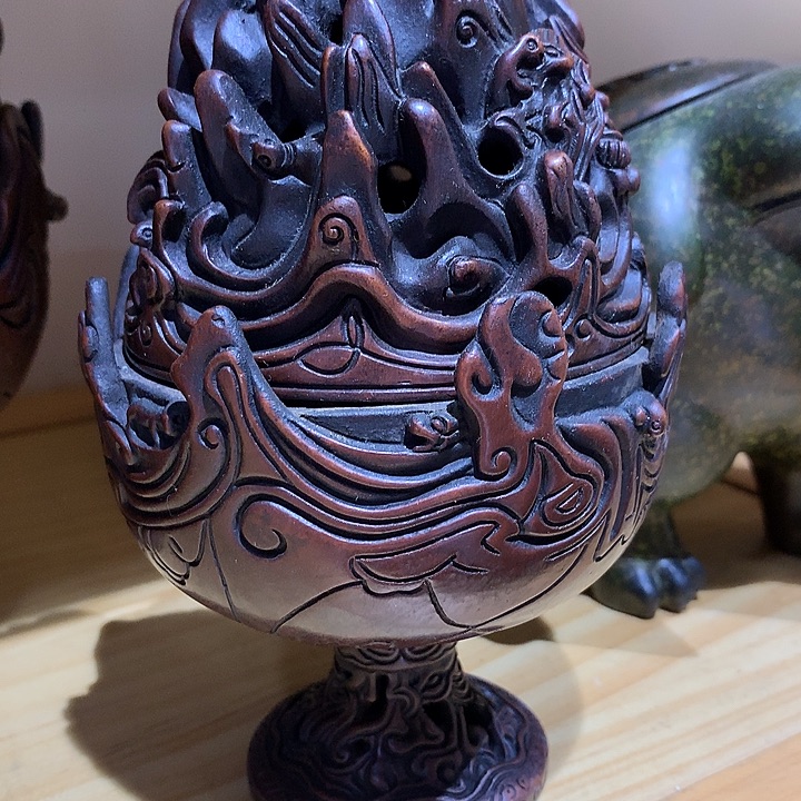 青***木铜熏炉 摆件 茶室 博山炉