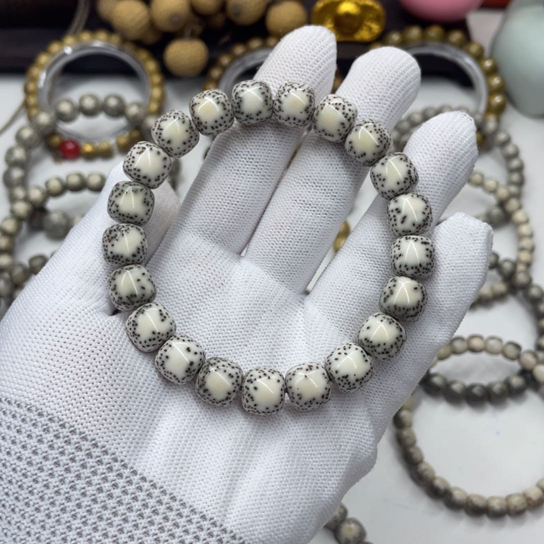 星月菩提手串H*B11mm瓷白双留白