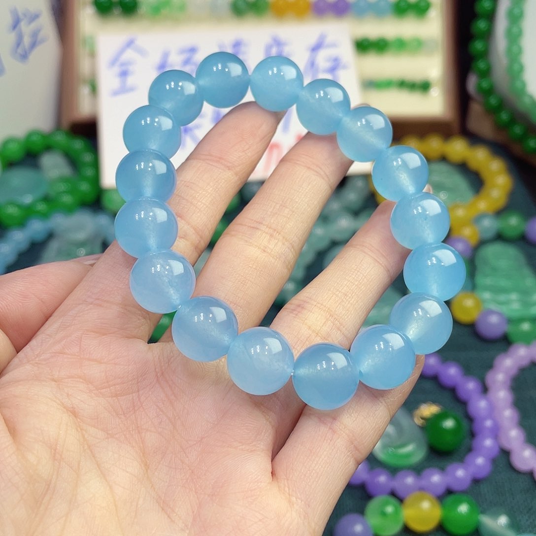 散珠翡翠义*冰蓝手串卡12.5