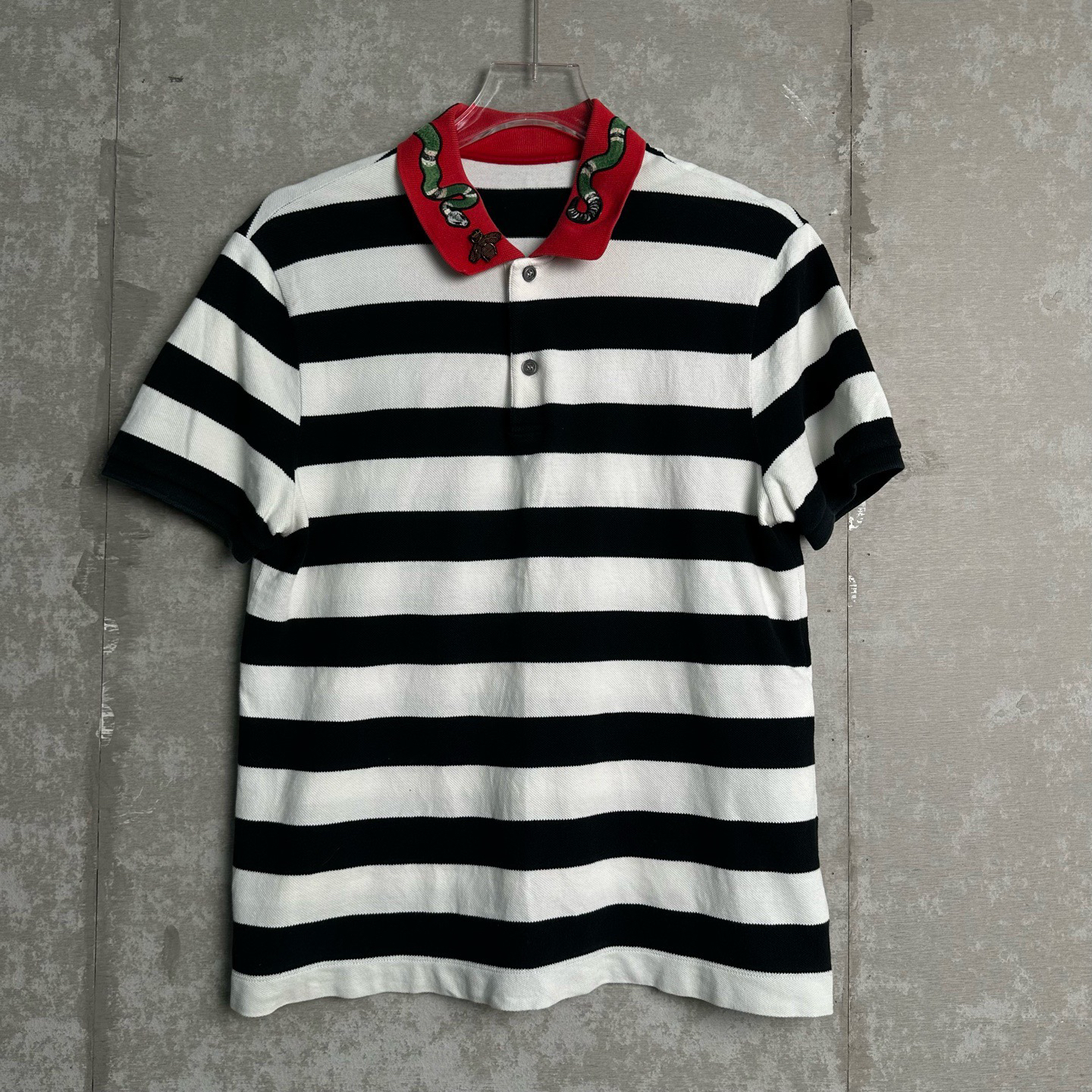99新 GUCCI/古驰 无领标/织带翻领条纹短袖Polo衫/12953/JP