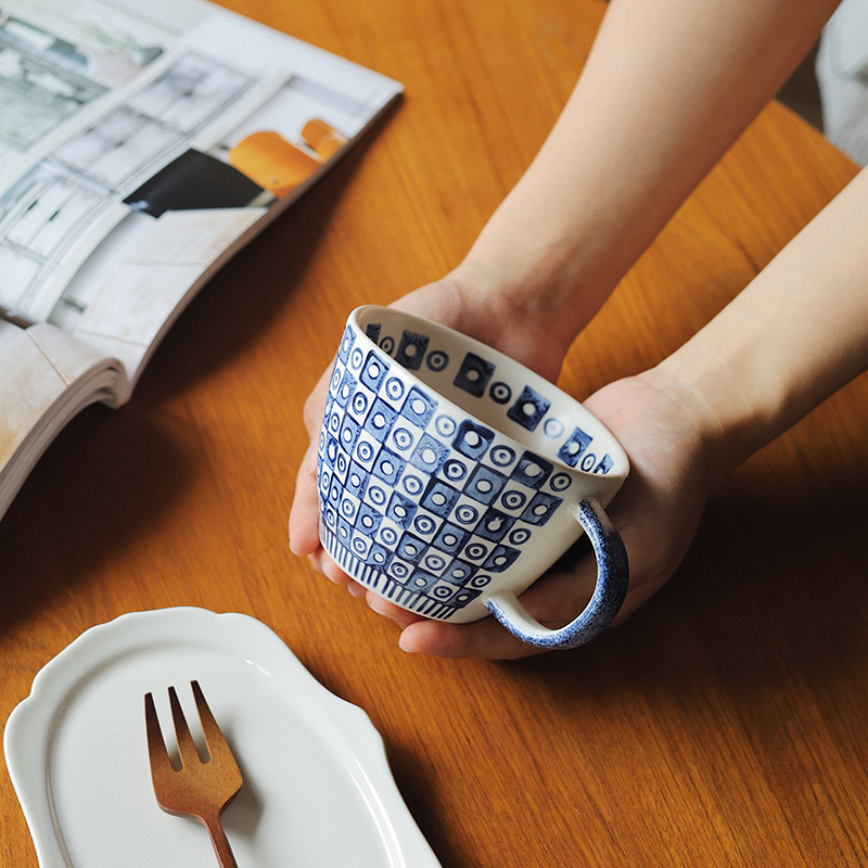 【瑕疵】365ml蓝色小圈圈马克杯 11×8cm