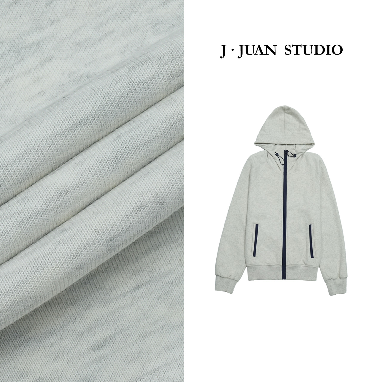 【J.Juan】漫游记-春季撞色卫衣外套高个子女装连帽针织宽松短上衣