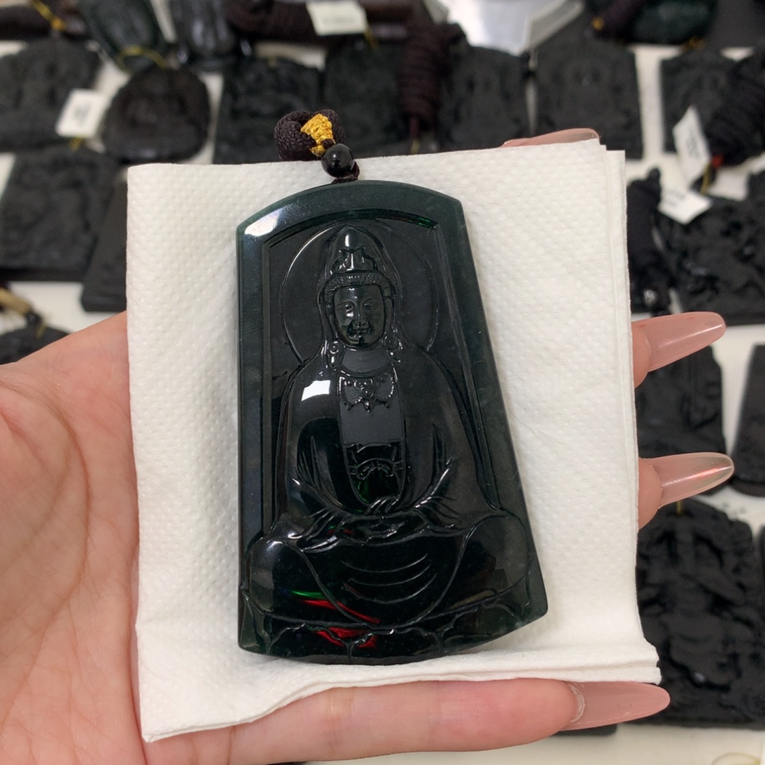 翡翠未镶嵌挂件天然缅甸a货钢琴黑挂件