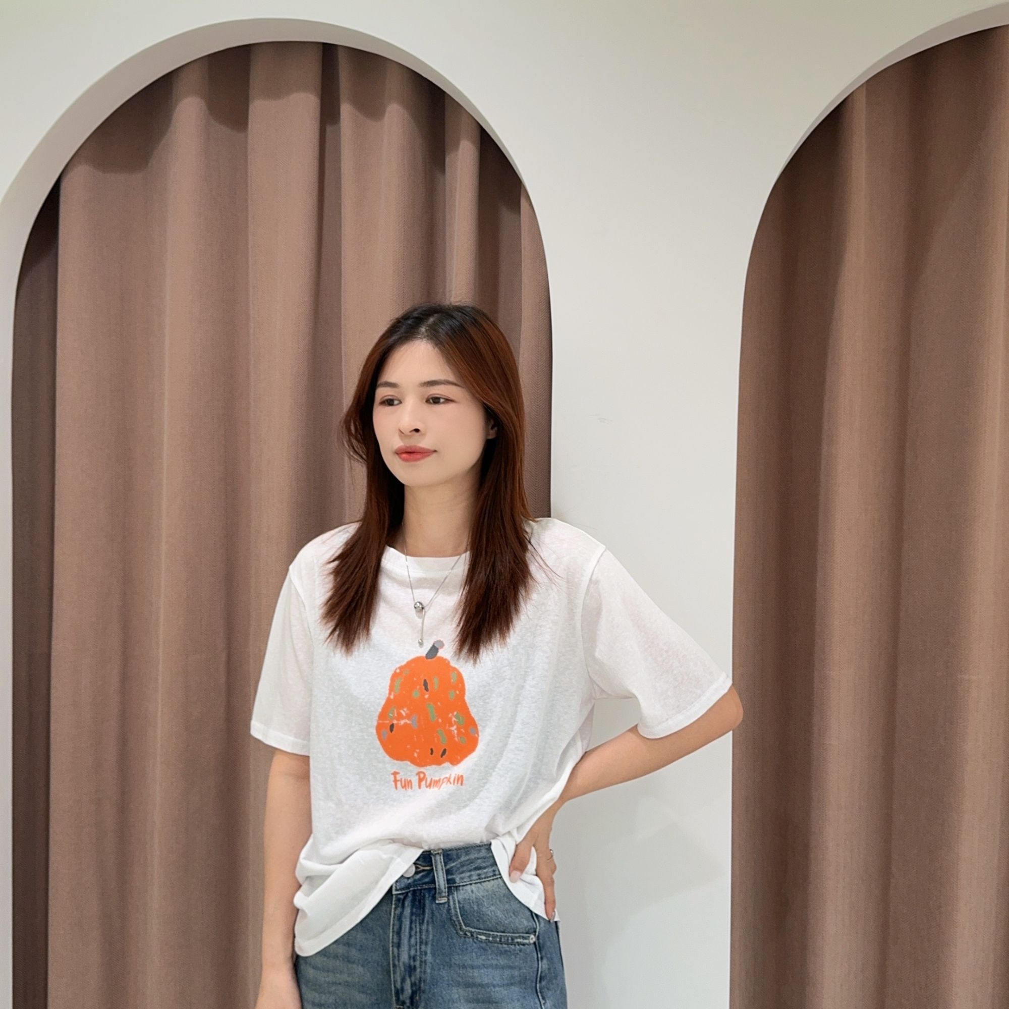 萱萱2【南瓜短袖】百搭宽松圆领短袖613870 051005 100