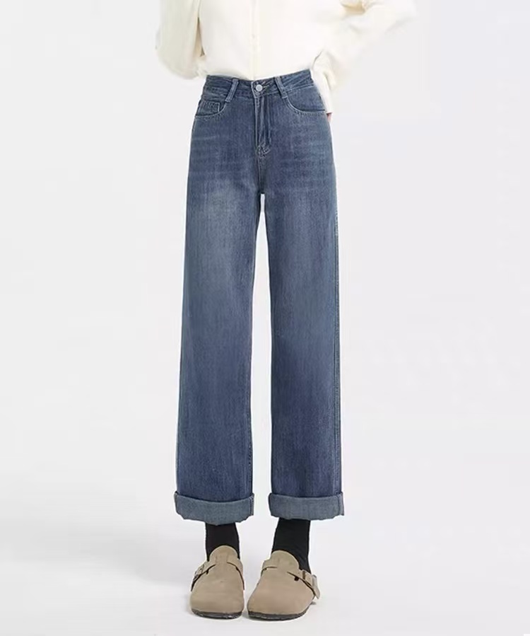 编号1-100  高腰直筒加绒加厚时尚百搭显瘦牛仔长裤