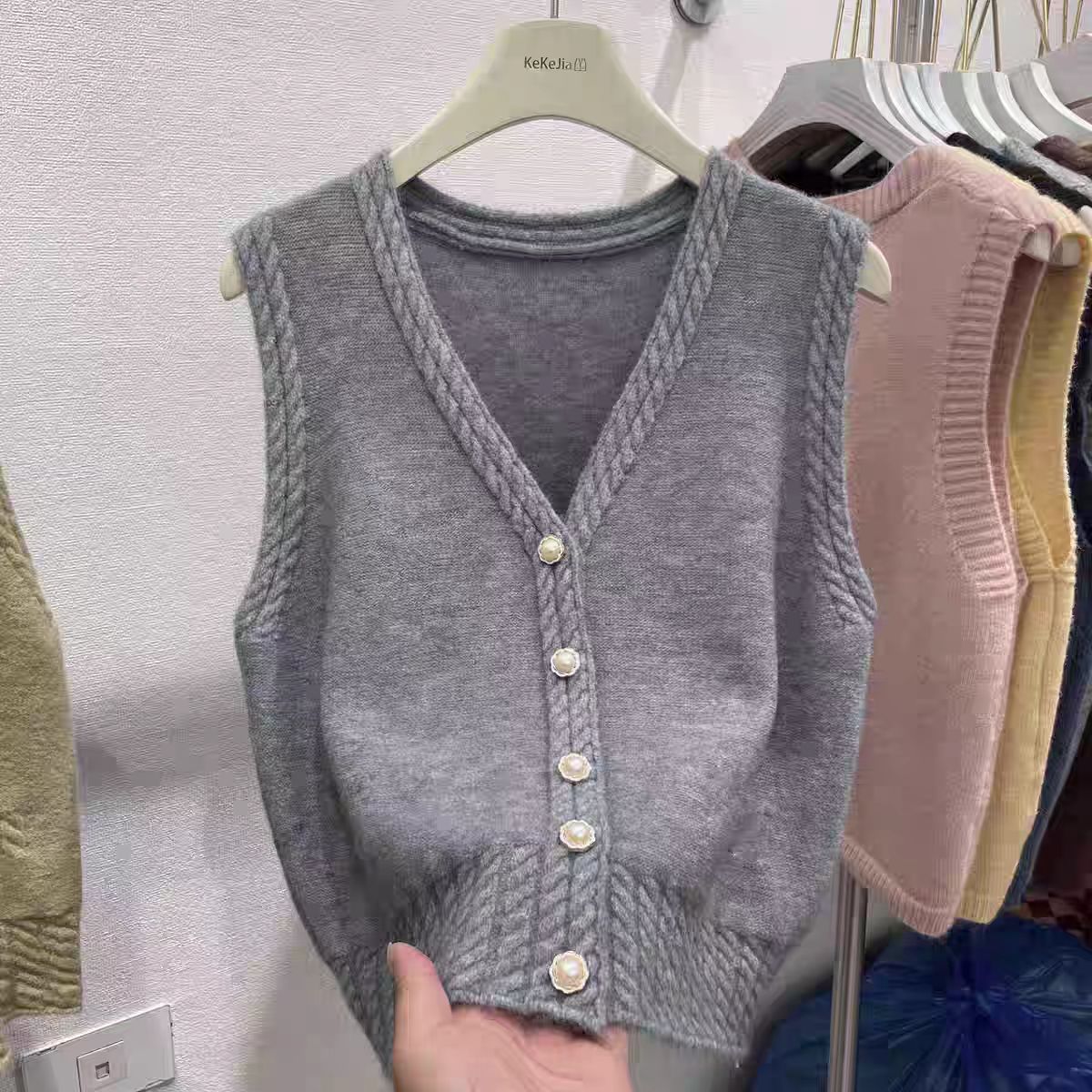 H10秋季新款宽松韩版针织温柔风百搭坎肩外套