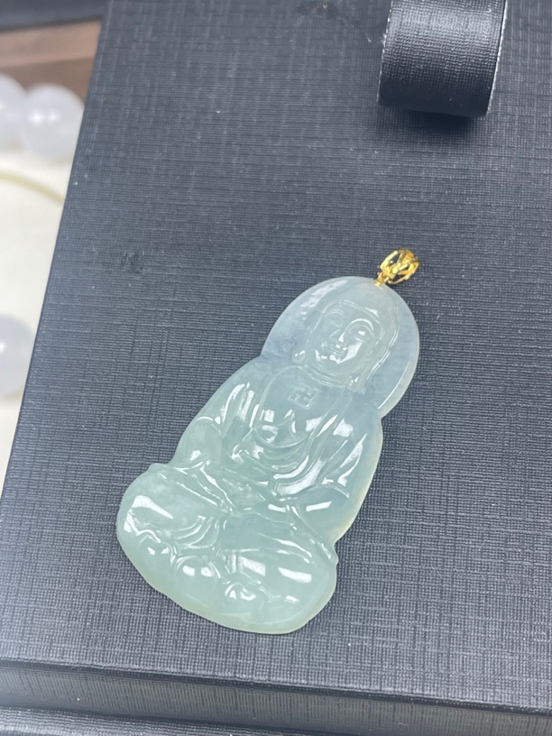 天然a货翡翠18k扣头观音