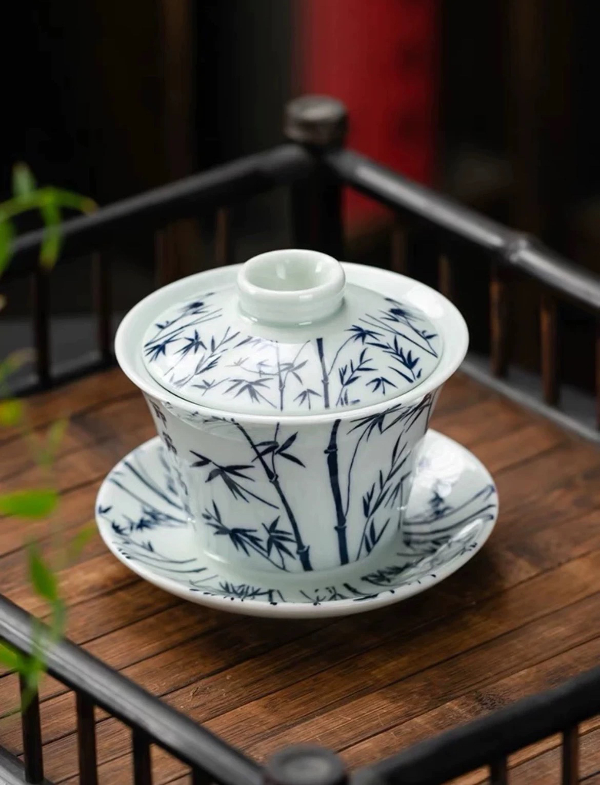 复古竹子悬停三才盖碗防烫家用功夫茶具泡茶碗G1581