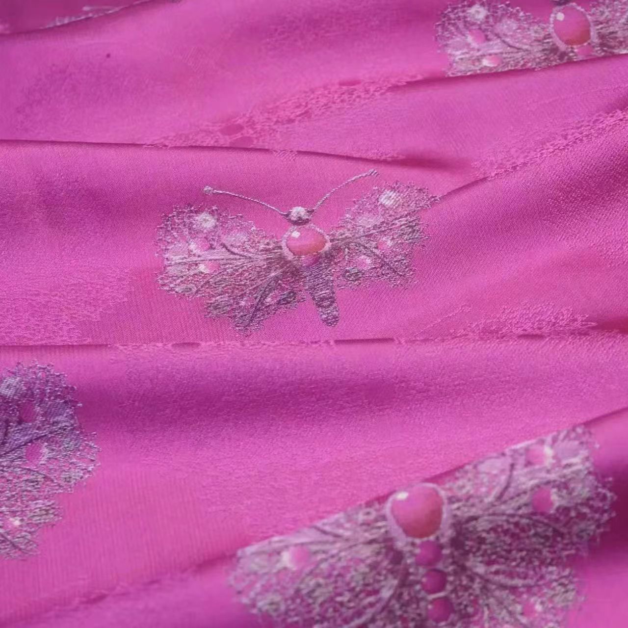 【粉金蝴蝶】正品上久楷5重围48姆米连衣裙外套旗袍高端宋锦面料