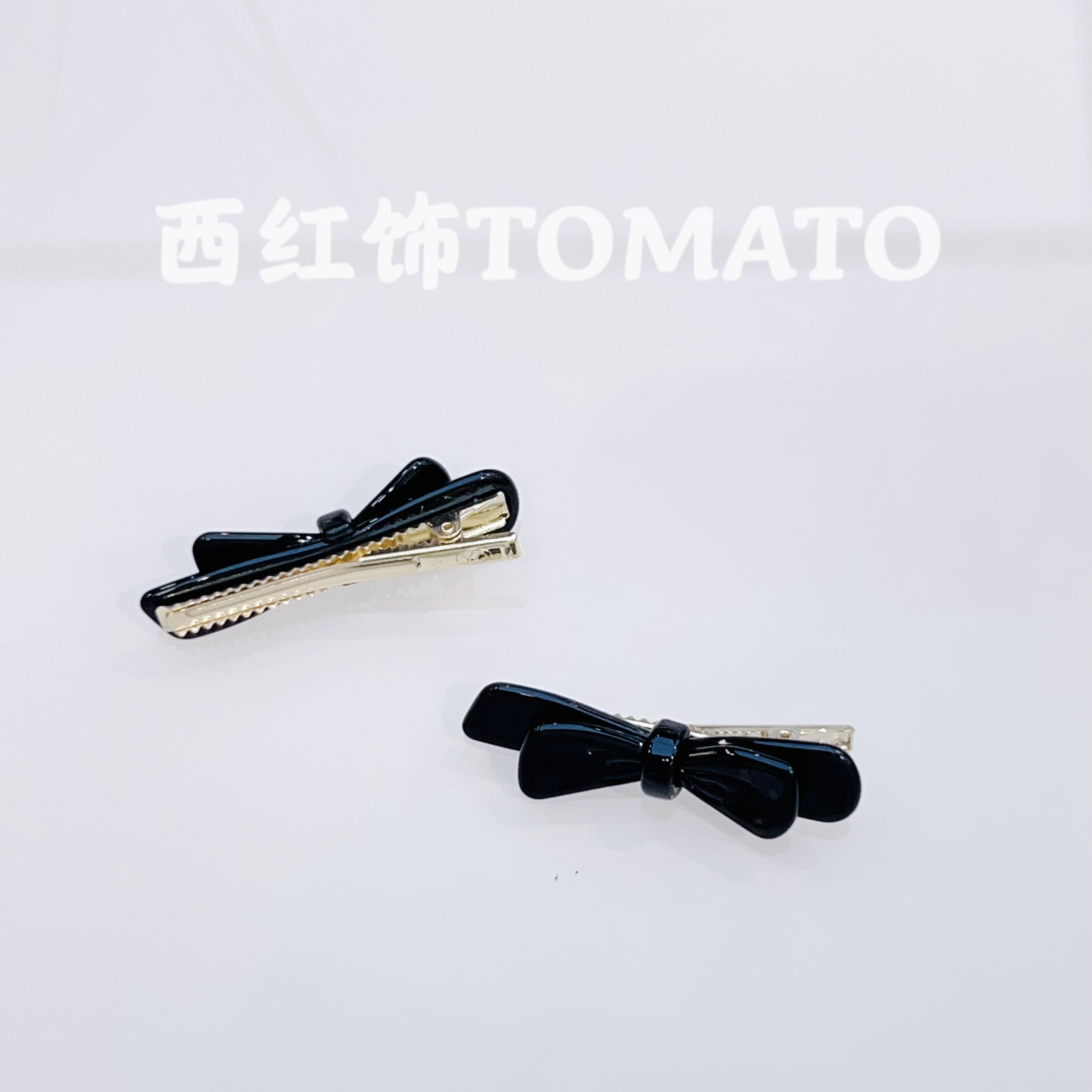 西红饰TOMATO韩国东大门百搭醋酸蝴蝶结侧边鸭嘴夹