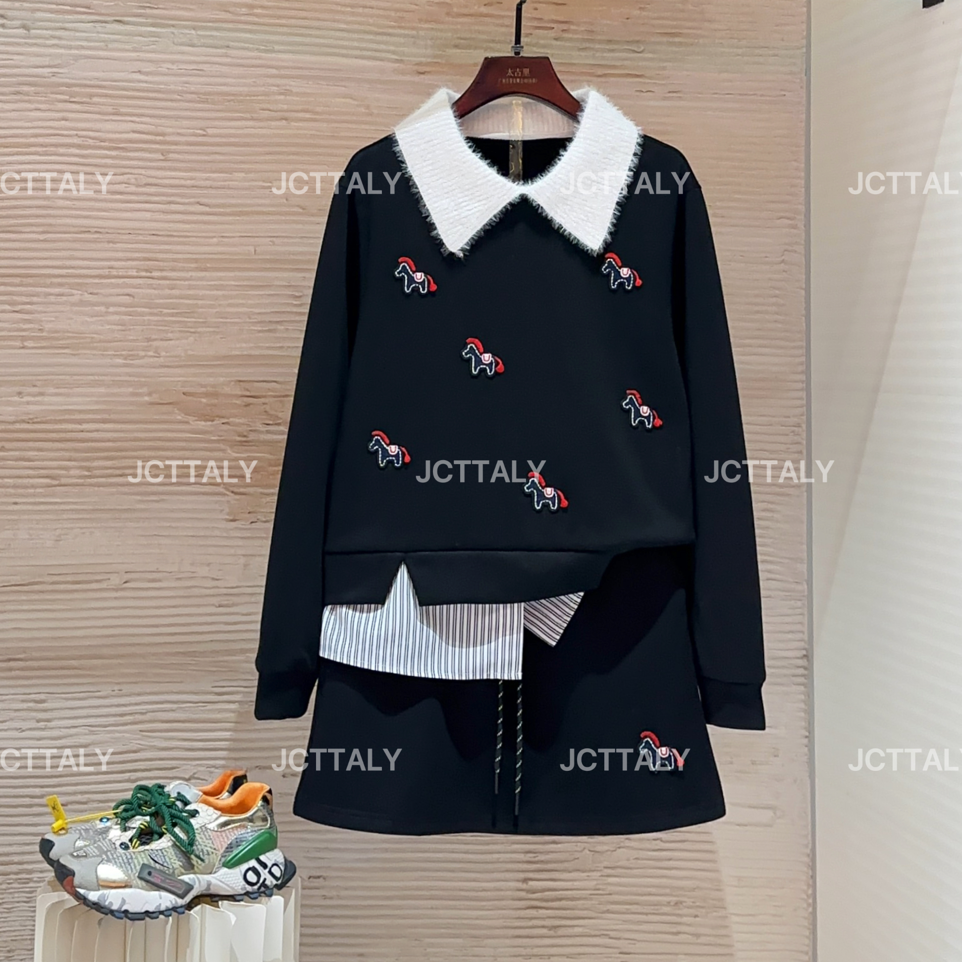 【宠粉价】（加绒）法式气质休闲时尚套装宽松撞色假两件休闲TZ-1068