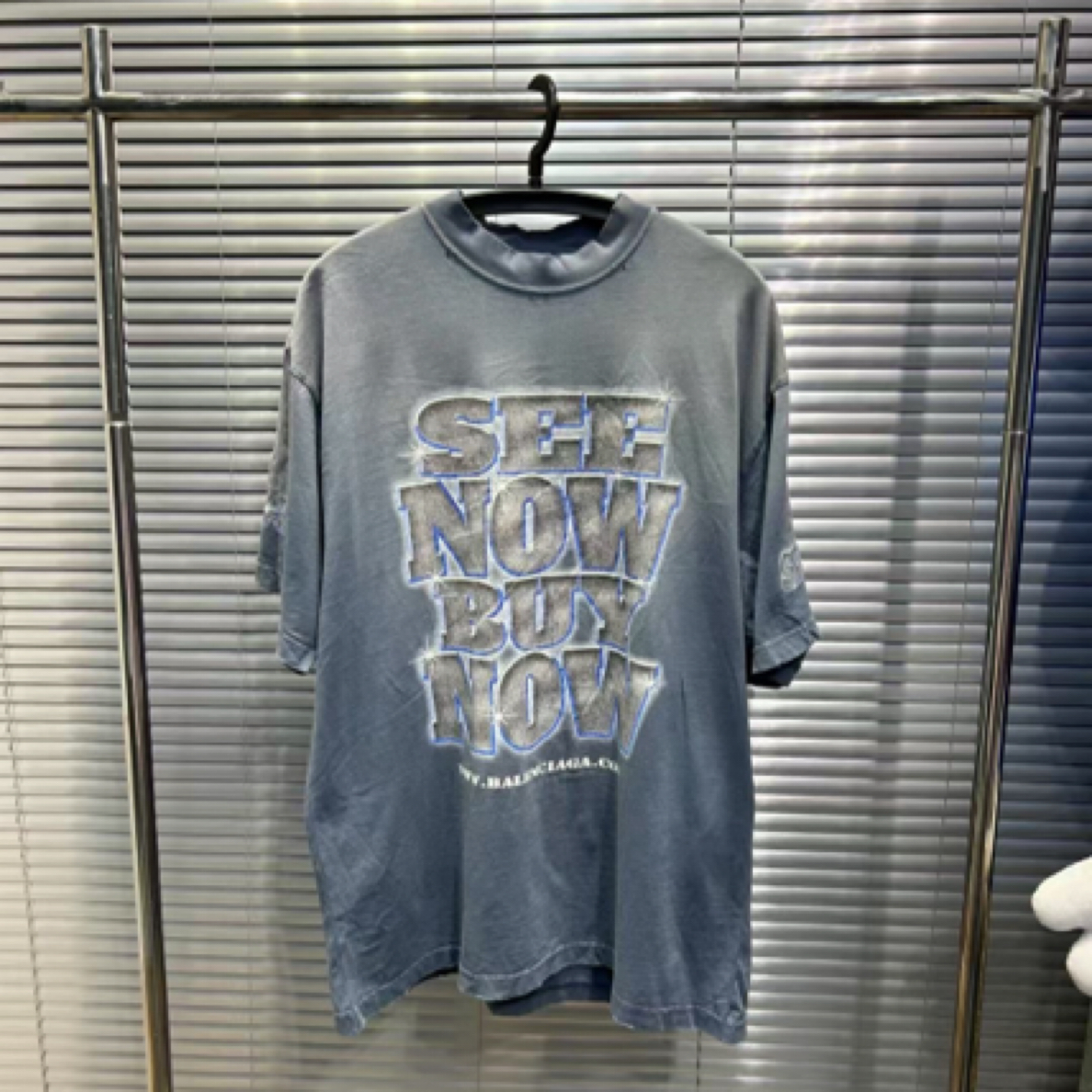 全新未使用 Balenciaga/巴黎世家 24前后钻石雾霾蓝做旧短袖 s码