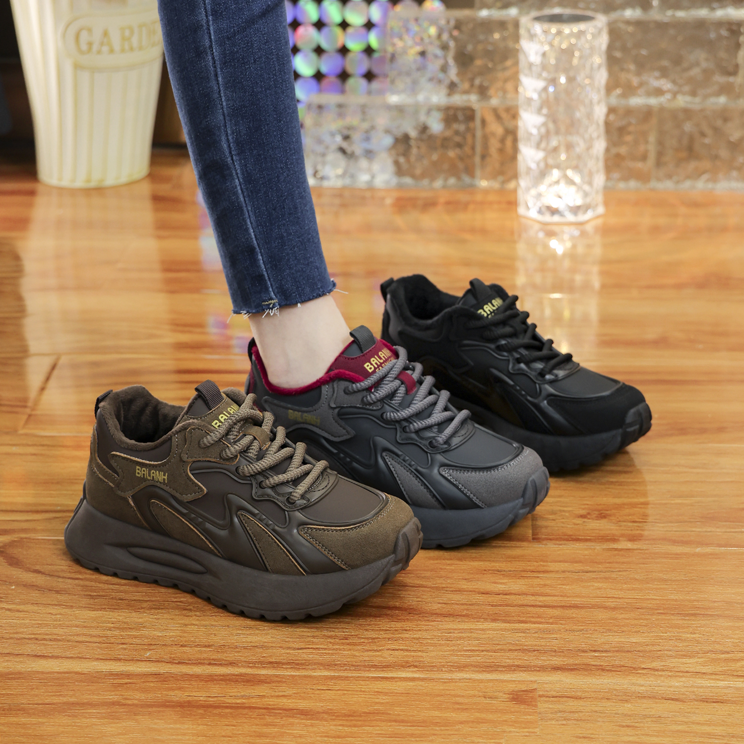 NEW BEASLEY秋冬新款加绒阿甘鞋复古时尚厚底百搭休闲女鞋老爹鞋